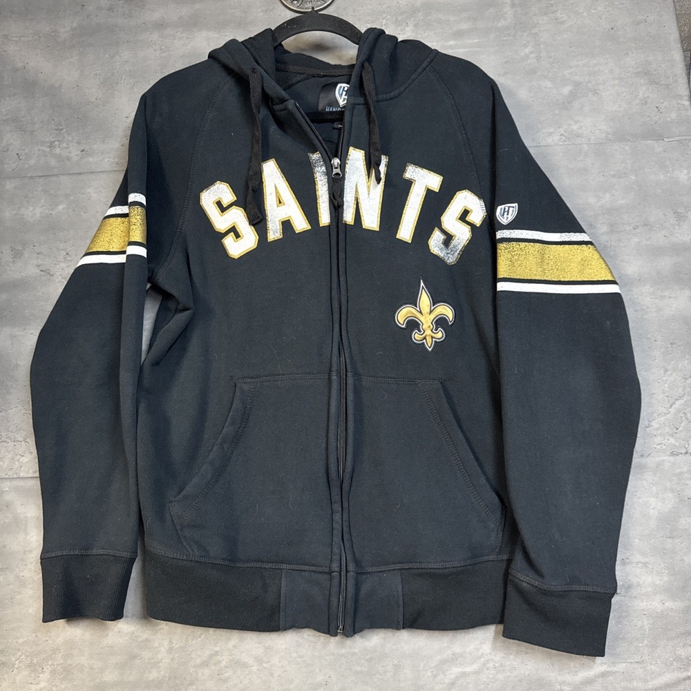 vintage black and gold New Orleans Saints full-zip hoodie Sz Med
